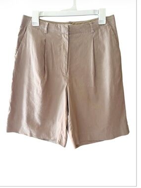 Nordstrom Tailored Linen Blend Bermuda High-Rise Pleated Shorts Size 6 Tan